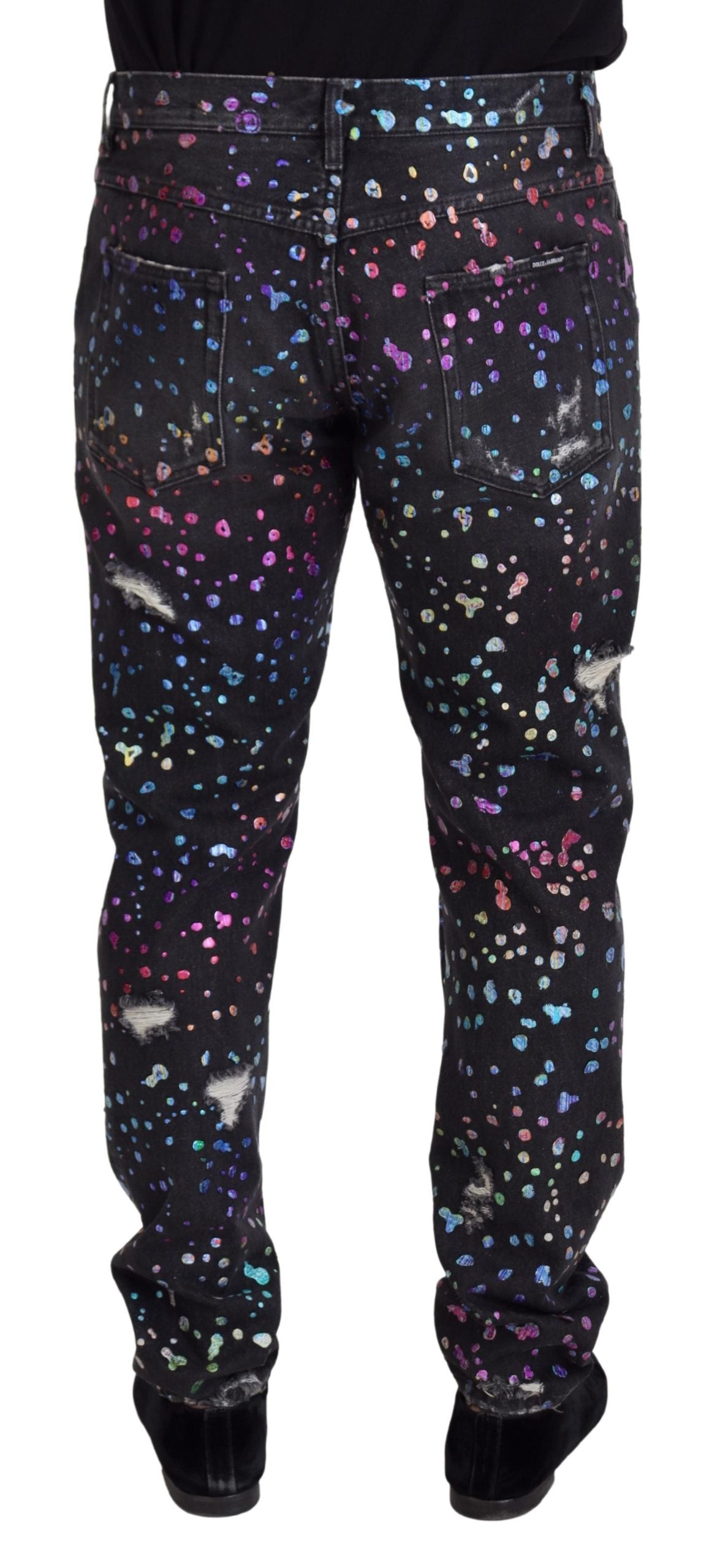 Jeans en jean déchiré noir et multicolore à imprimé de Dolce &amp; Gabbana