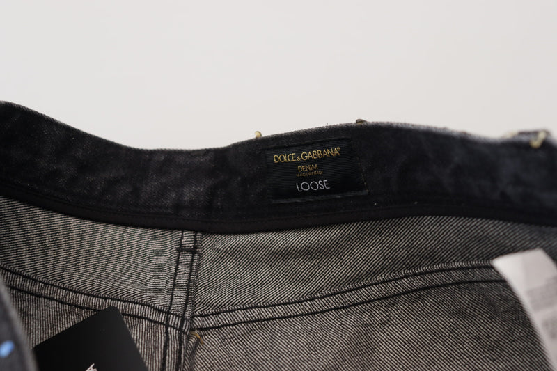 Jeans en jean déchiré noir et multicolore à imprimé de Dolce &amp; Gabbana