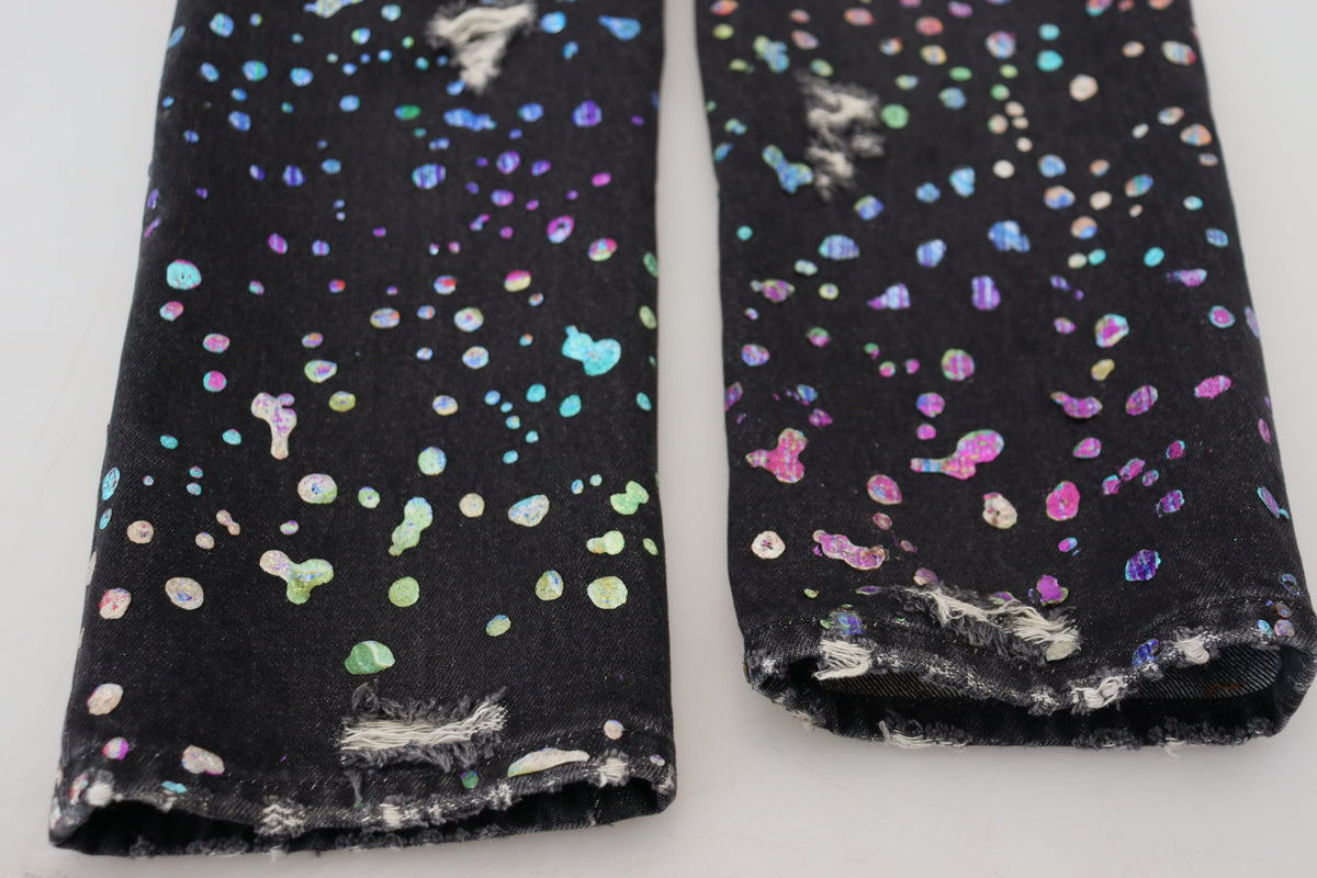 Jeans en jean déchiré noir et multicolore à imprimé de Dolce &amp; Gabbana