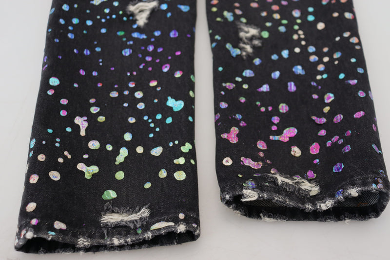 Jeans en jean déchiré noir et multicolore à imprimé de Dolce &amp; Gabbana