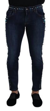 Jeans en jean taille basse en coton bleu à clous de Dolce &amp; Gabbana
