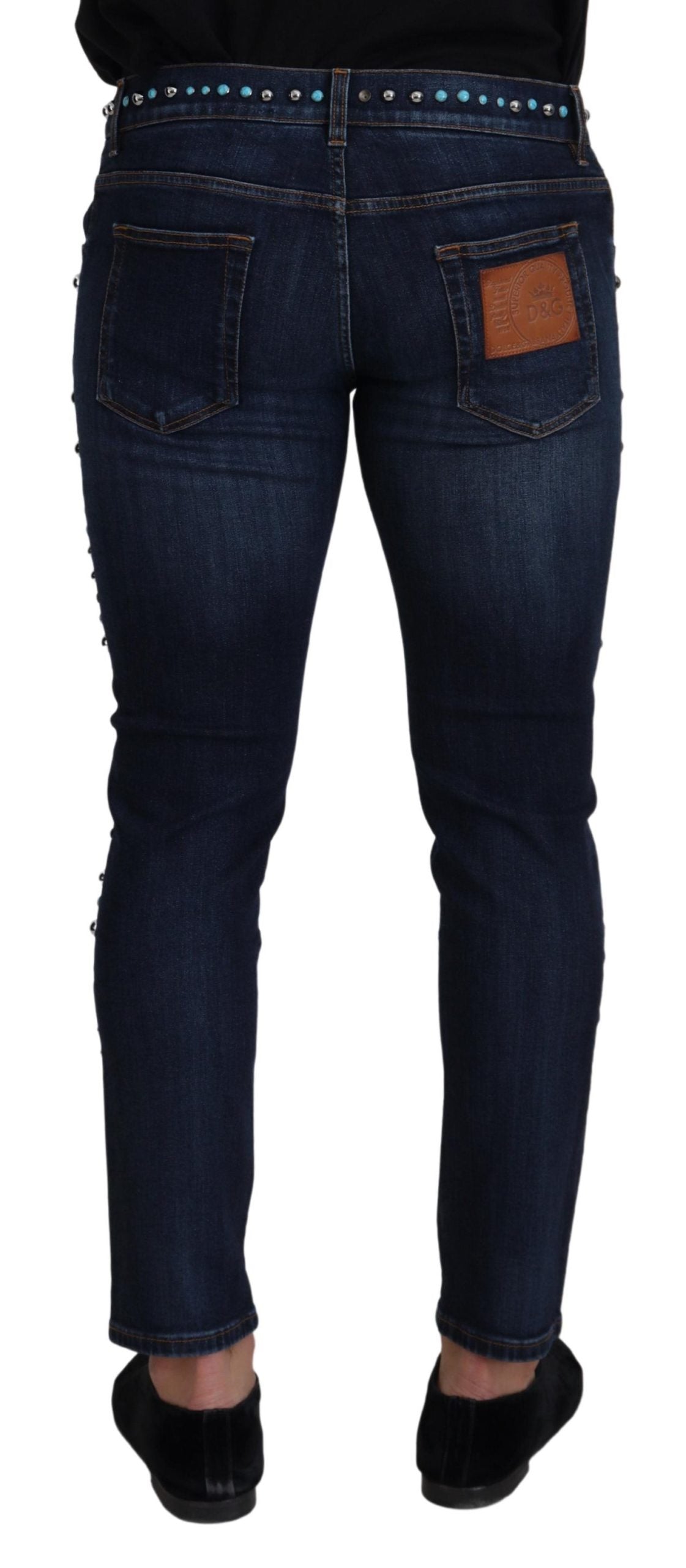 Jeans en jean taille basse en coton bleu à clous de Dolce &amp; Gabbana