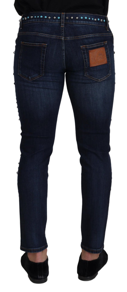 Dolce & Gabbana blauwe, bedrukte, bedekte, lage taille jeans van katoen