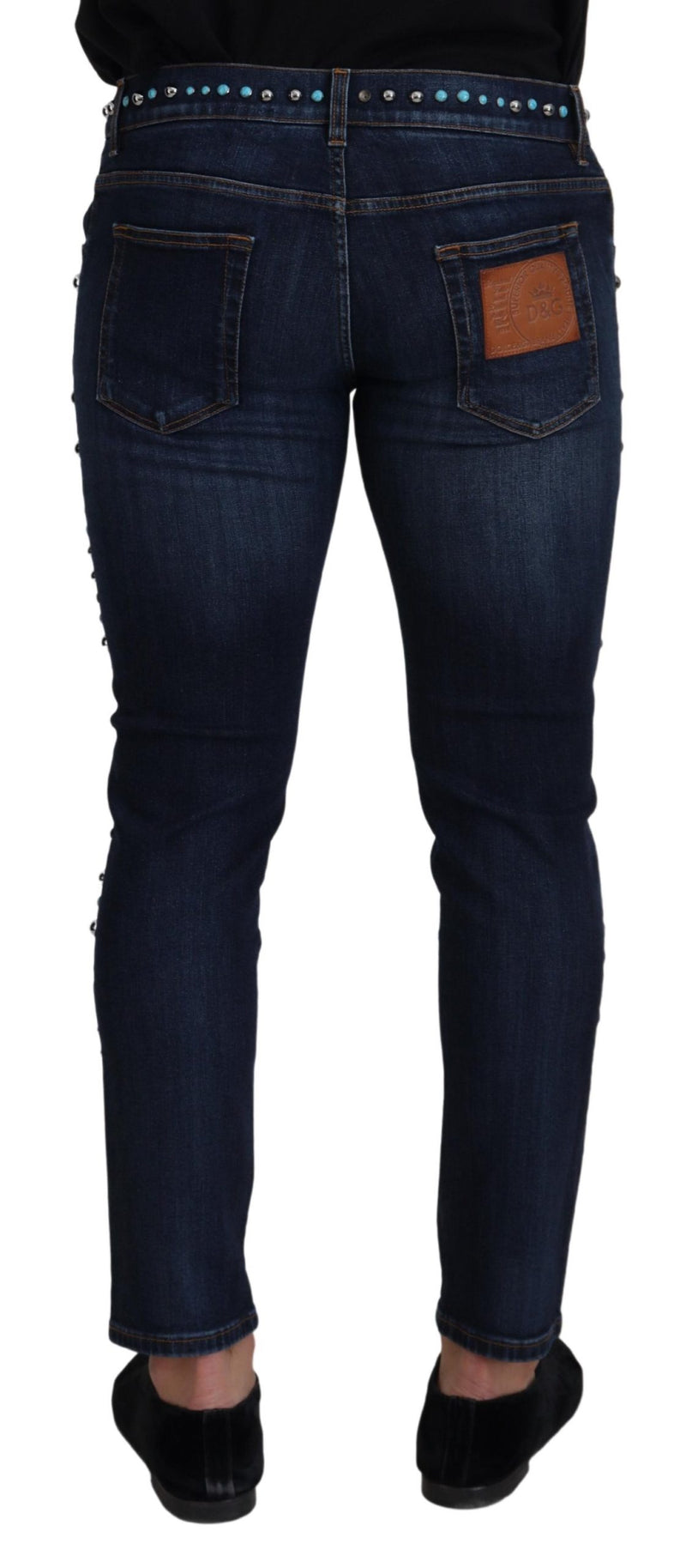 Jeans en jean taille basse en coton bleu à clous de Dolce &amp; Gabbana