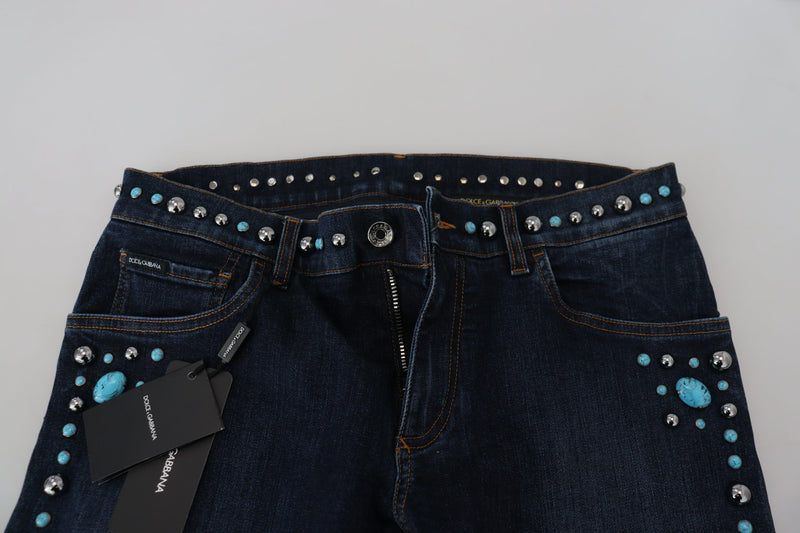 Jeans en jean taille basse en coton bleu à clous de Dolce &amp; Gabbana