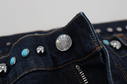 Dolce & Gabbana blauwe, bedrukte, bedekte, lage taille jeans van katoen