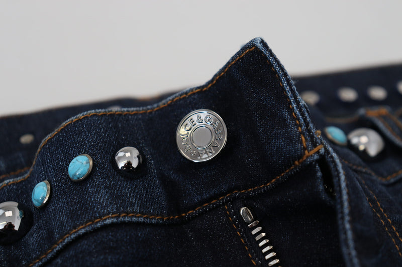 Jeans en jean taille basse en coton bleu à clous de Dolce &amp; Gabbana