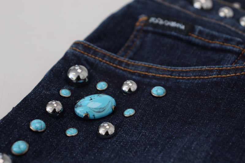 Jeans en jean taille basse en coton bleu à clous de Dolce &amp; Gabbana