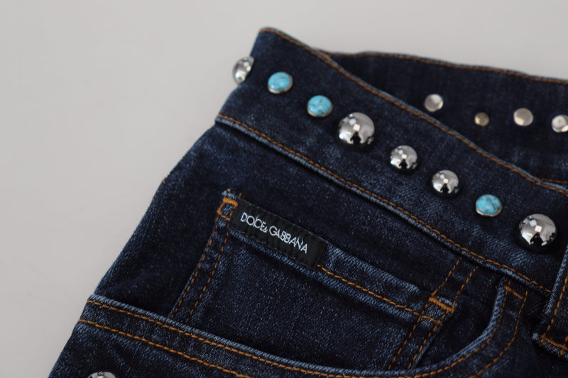 Jeans en jean taille basse en coton bleu à clous de Dolce &amp; Gabbana