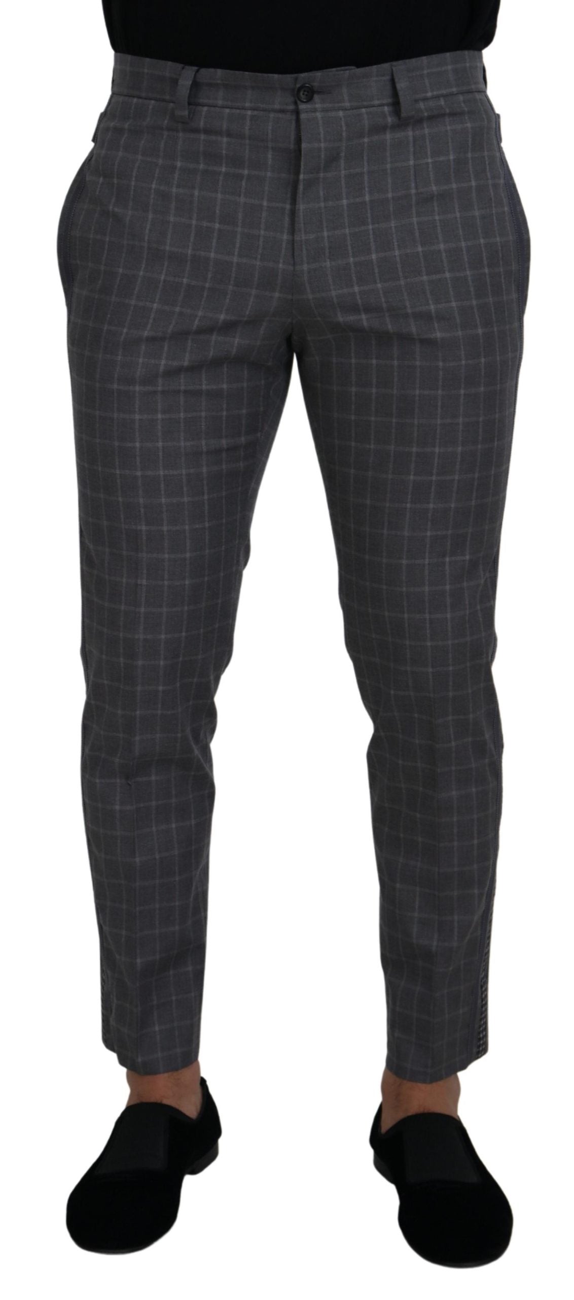 Pantalon chino à carreaux en coton gris de Dolce &amp; Gabbana
