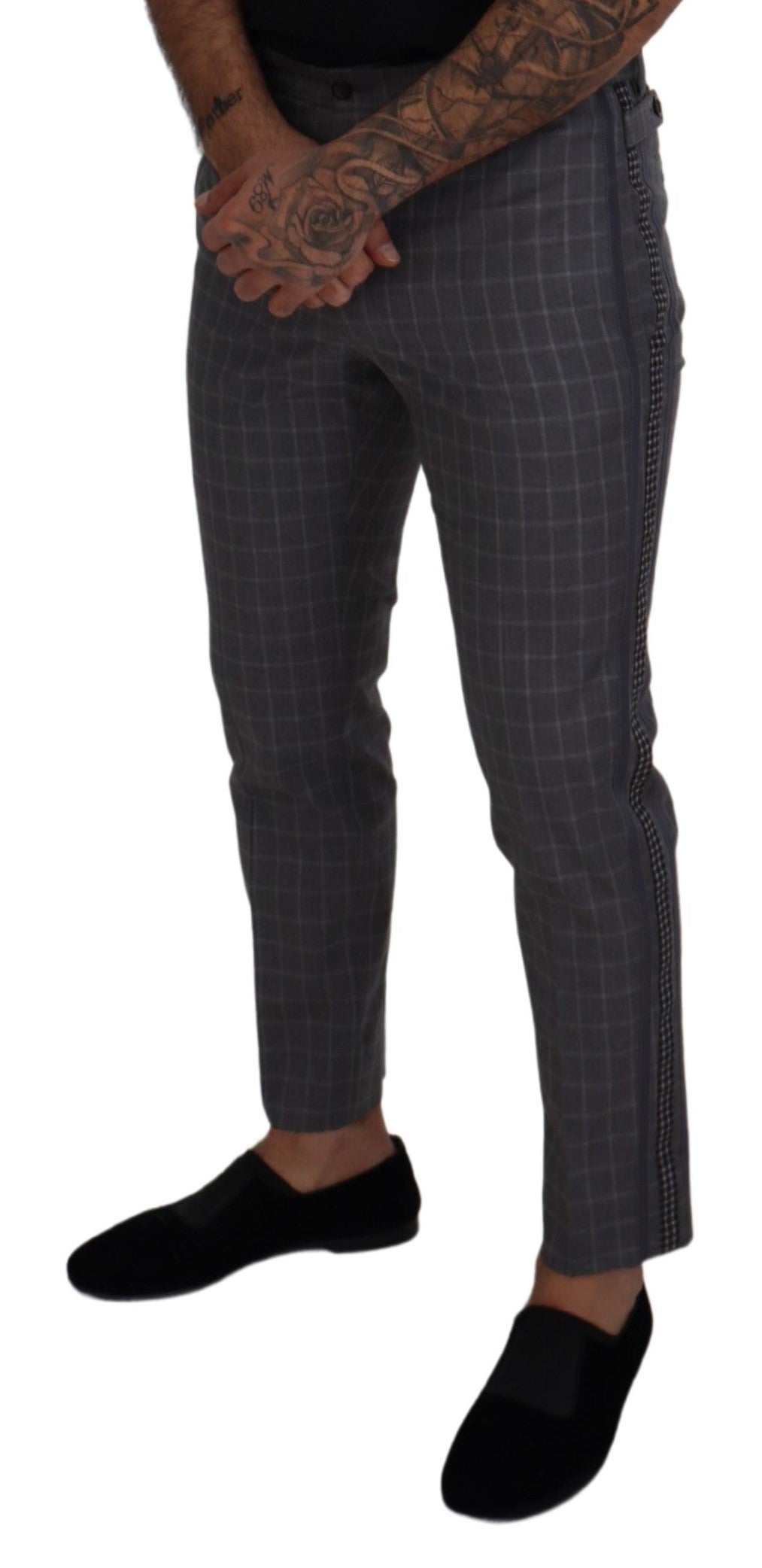 Pantalon chino à carreaux en coton gris de Dolce &amp; Gabbana