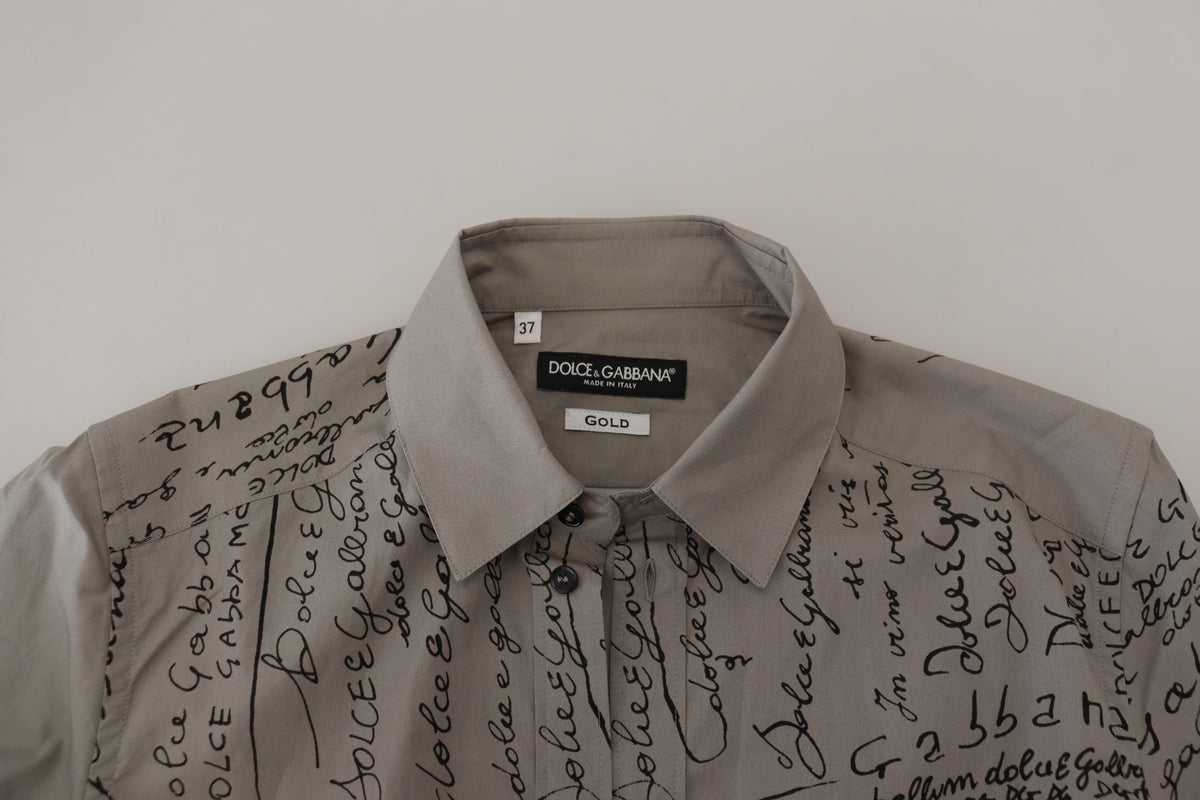 Robe slim en coton imprimé gris Dolce &amp; Gabbana, chemise dorée.