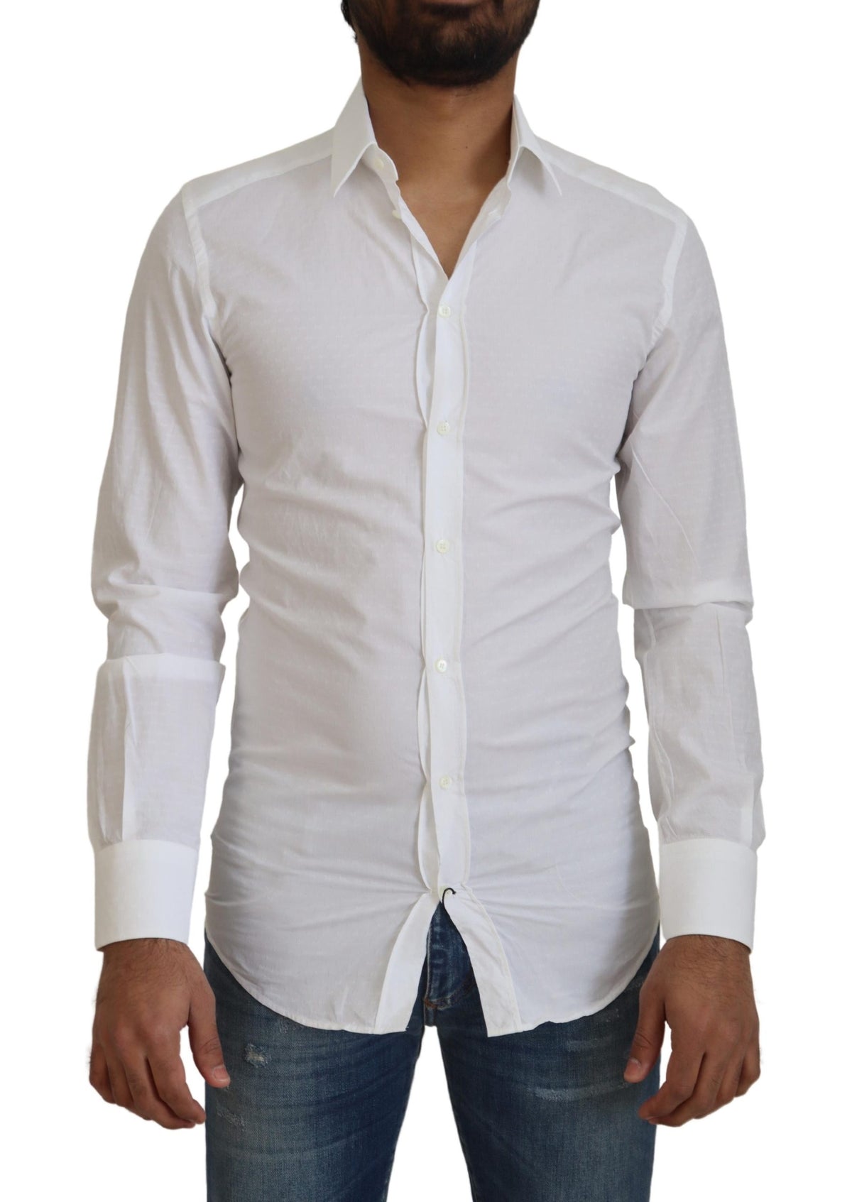 Chemise habillée blanche en coton, coupe ajustée, marque Dolce &amp; Gabbana, modèle GOLD.