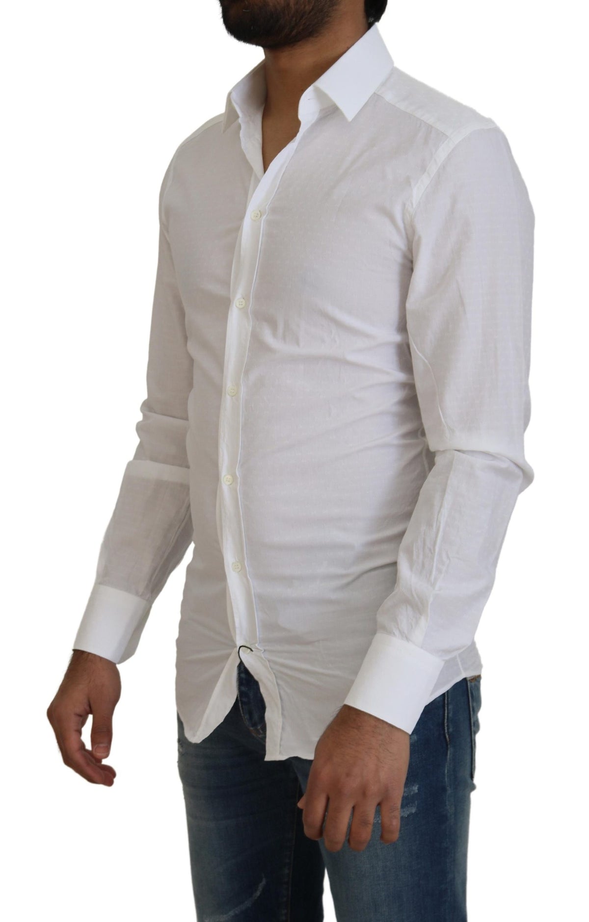 Chemise habillée blanche en coton, coupe ajustée, marque Dolce &amp; Gabbana, modèle GOLD.