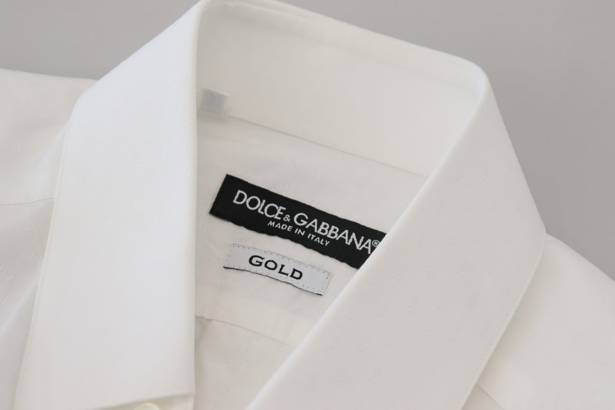 Chemise habillée blanche en coton, coupe ajustée, marque Dolce &amp; Gabbana, modèle GOLD.