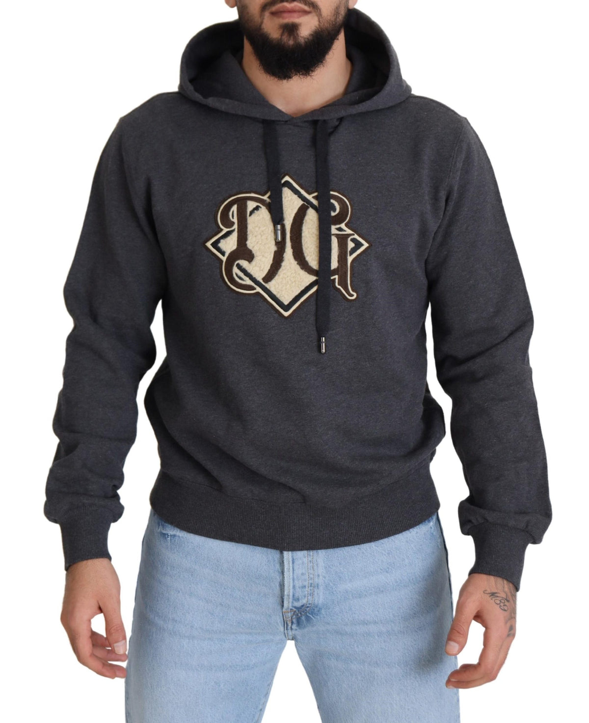 Sweat à capuche en coton gris avec logo Dolce &amp; Gabbana