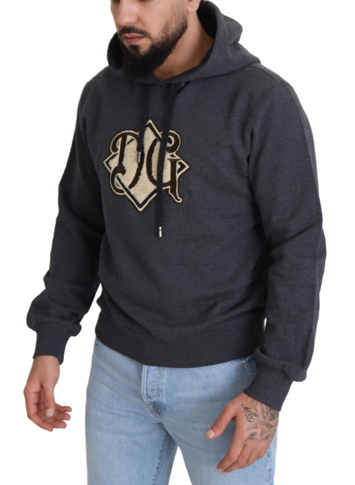Sweat à capuche en coton gris avec logo Dolce &amp; Gabbana