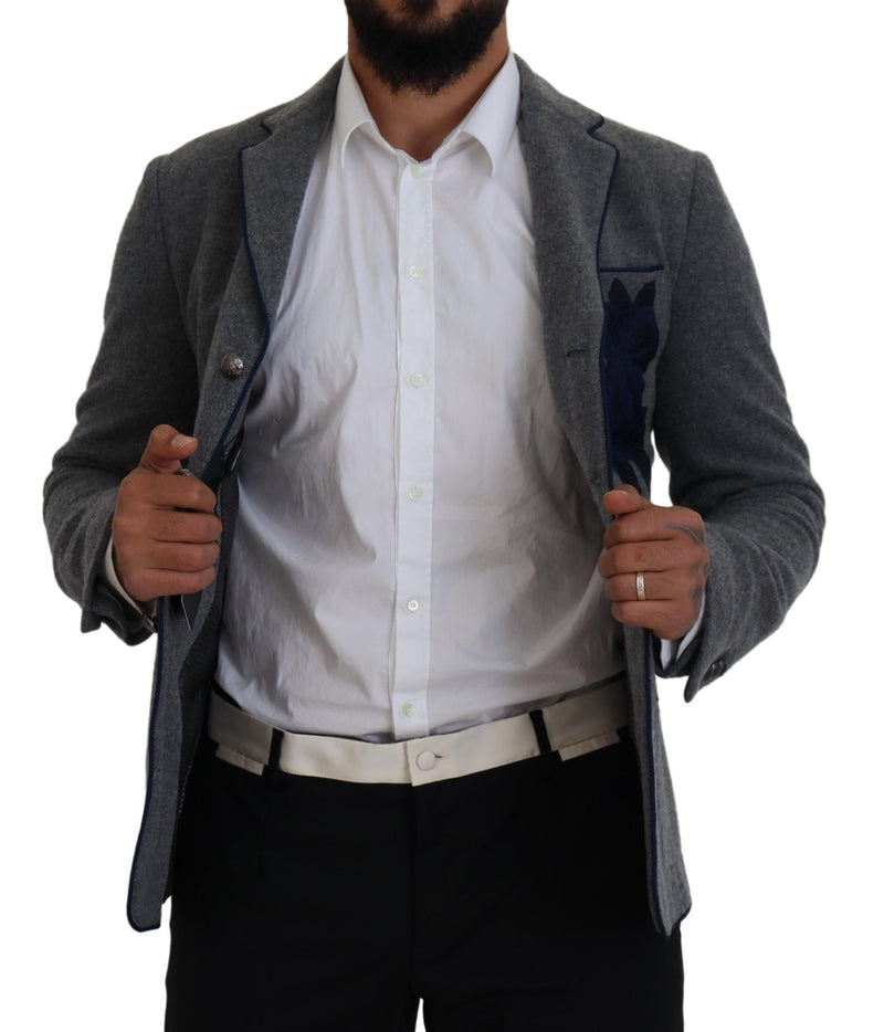 Dolce &amp; Gabbana grijze wollen blazer met rozenprint, slim fit.