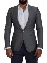 Blazer en laine et soie grise, coupe ajustée, Dolce &amp; Gabbana