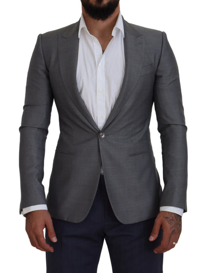 Dolce &amp; Gabbana grijze wollen zijden slim fit blazer