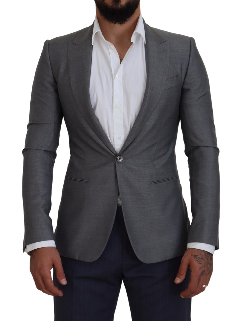Dolce &amp; Gabbana grijze wollen zijden slim fit blazer