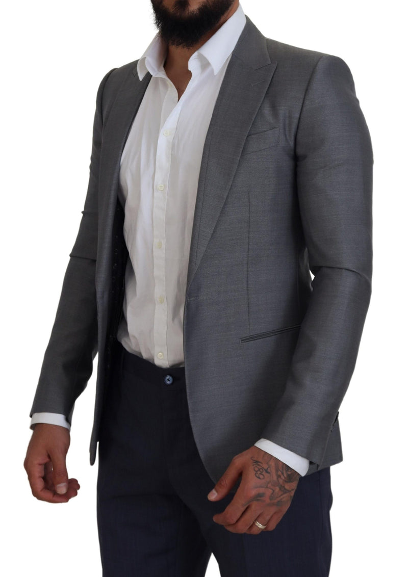 Dolce &amp; Gabbana grijze wollen zijden slim fit blazer
