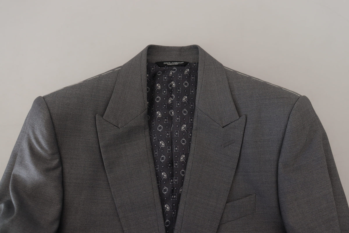 Blazer en laine et soie grise, coupe ajustée, Dolce &amp; Gabbana
