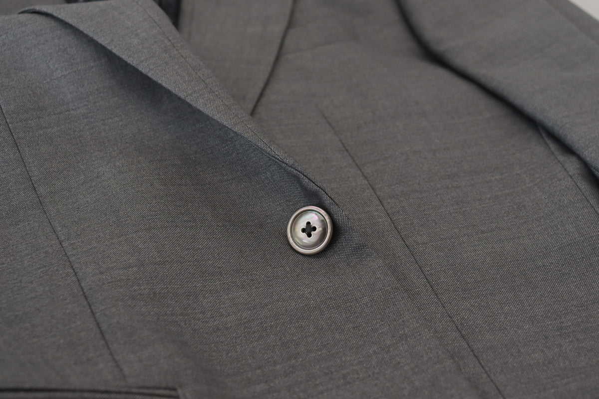 Blazer en laine et soie grise, coupe ajustée, Dolce &amp; Gabbana