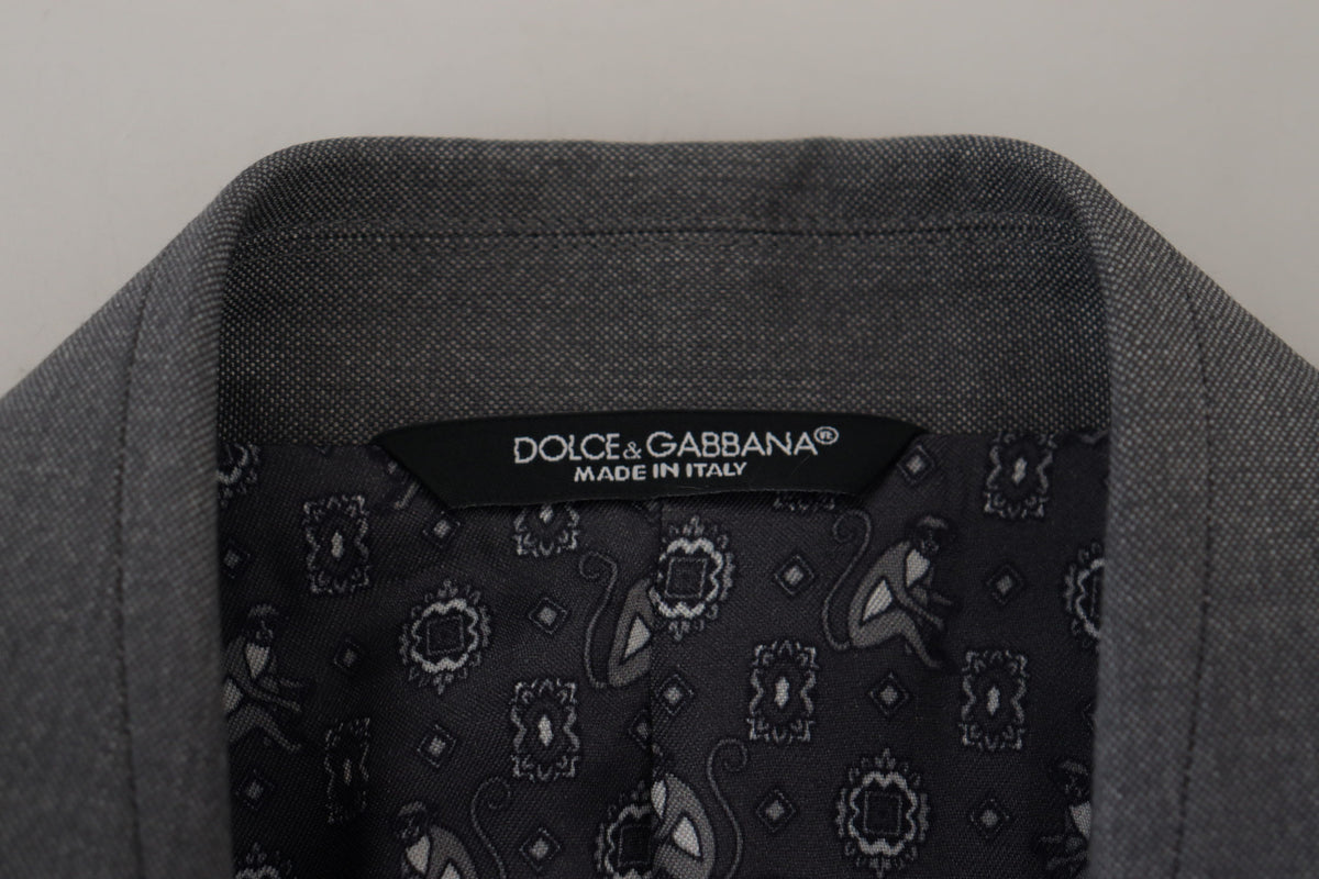 Blazer en laine et soie grise, coupe ajustée, Dolce &amp; Gabbana