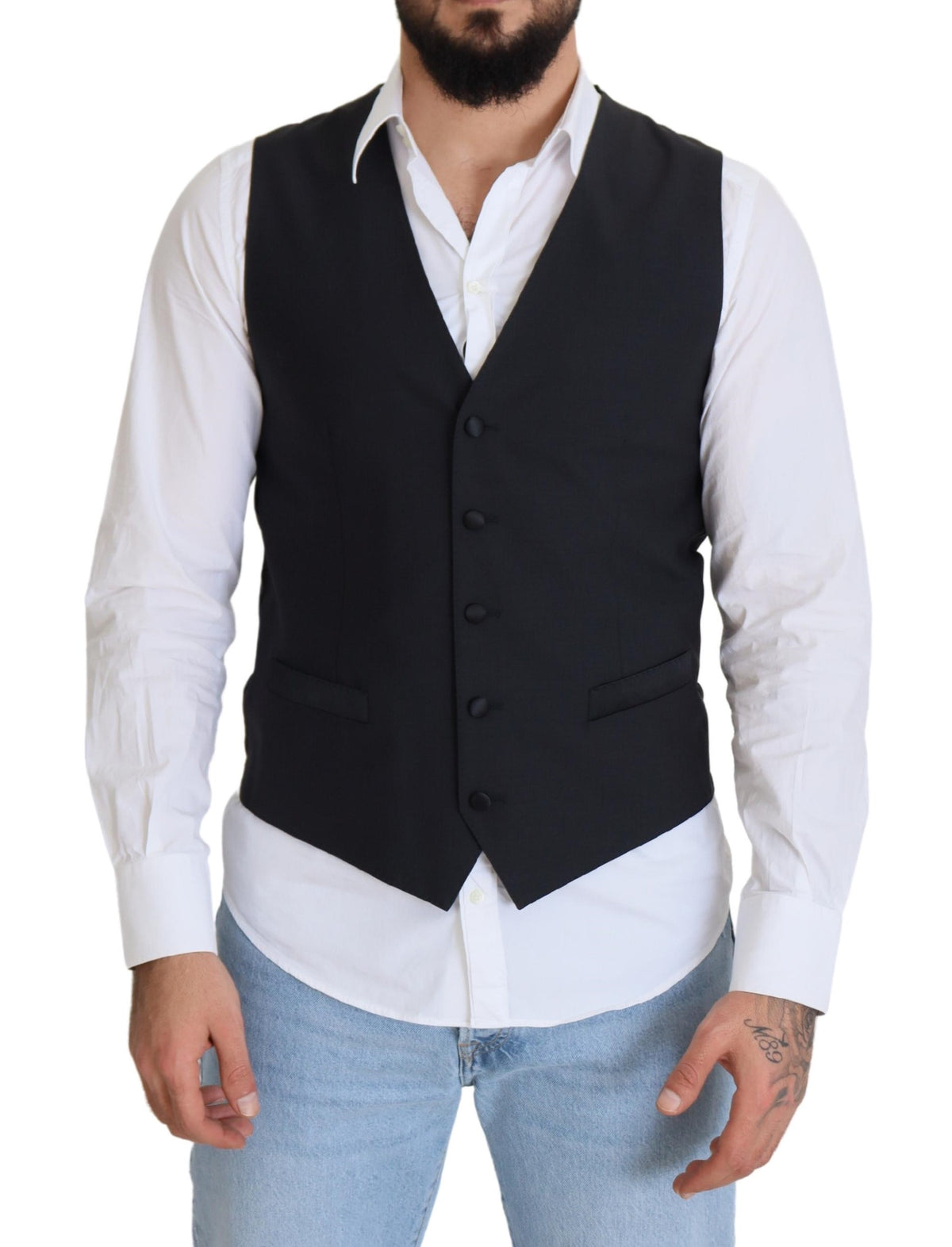 Dolce & Gabbana Black Wool Stretch Waistcoat - Formal Vest