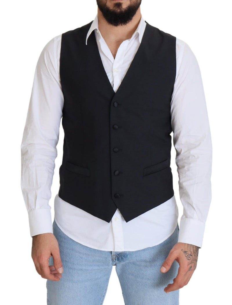 Dolce & Gabbana Black Wool Stretch Waistcoat - Formal Vest