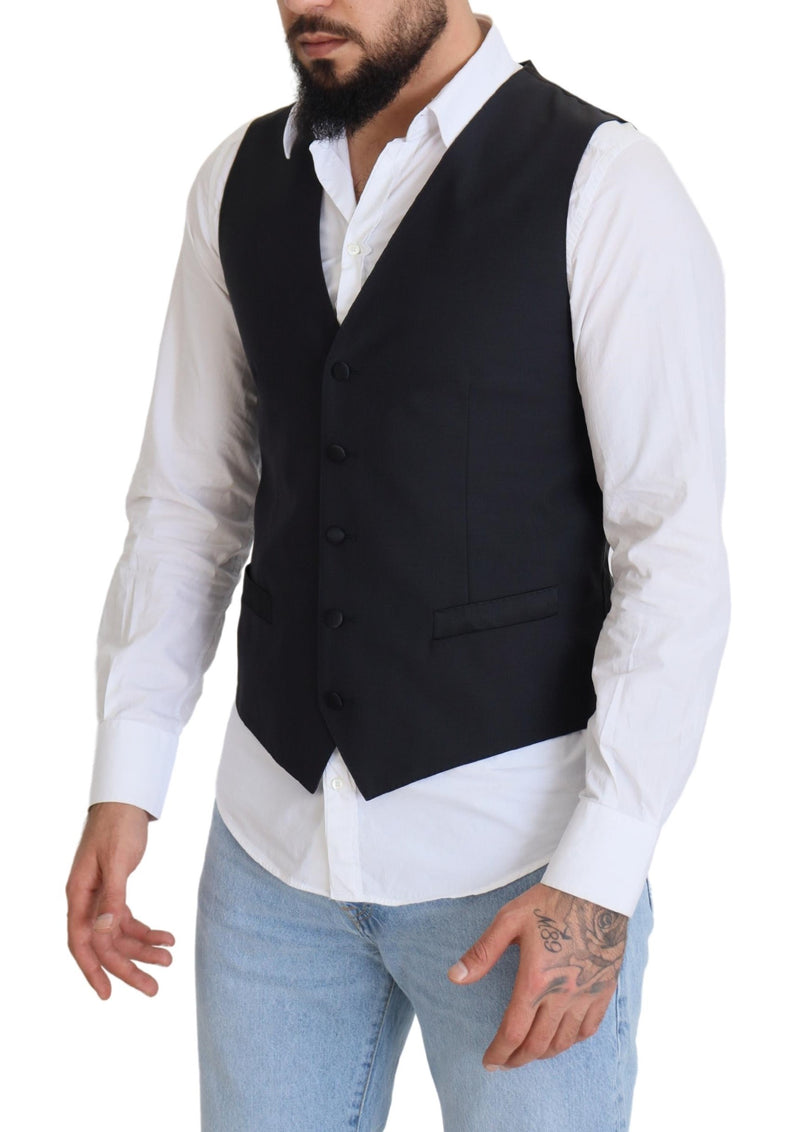 Dolce & Gabbana Black Wool Stretch Waistcoat - Formal Vest