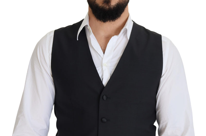 Dolce & Gabbana Black Wool Stretch Waistcoat - Formal Vest