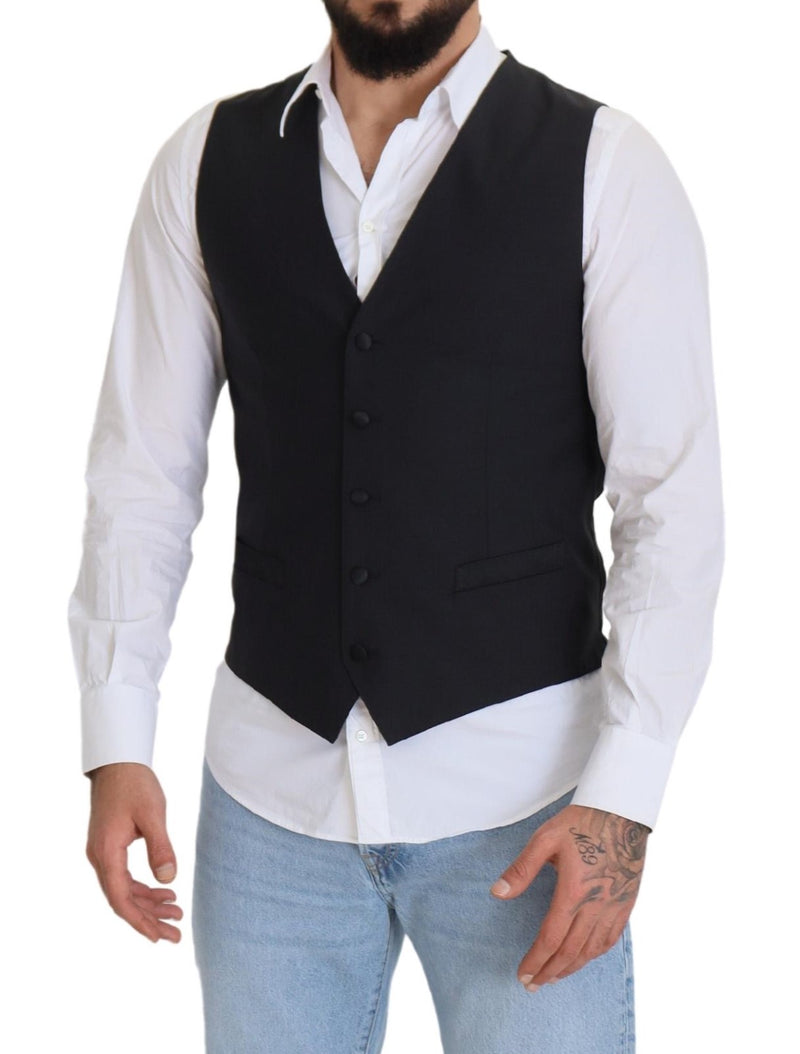 Dolce & Gabbana Black Wool Stretch Waistcoat - Formal Vest