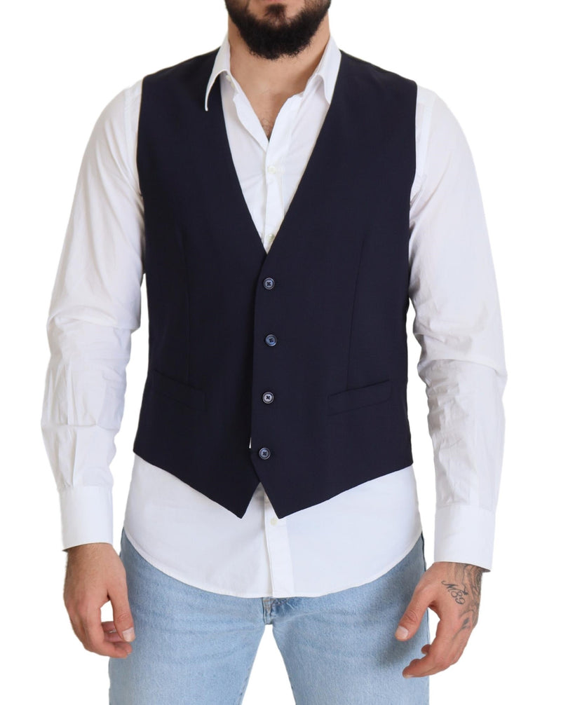 Dolce & Gabbana Dark Blue Wool Stretch Waistcoat - Formal Vest