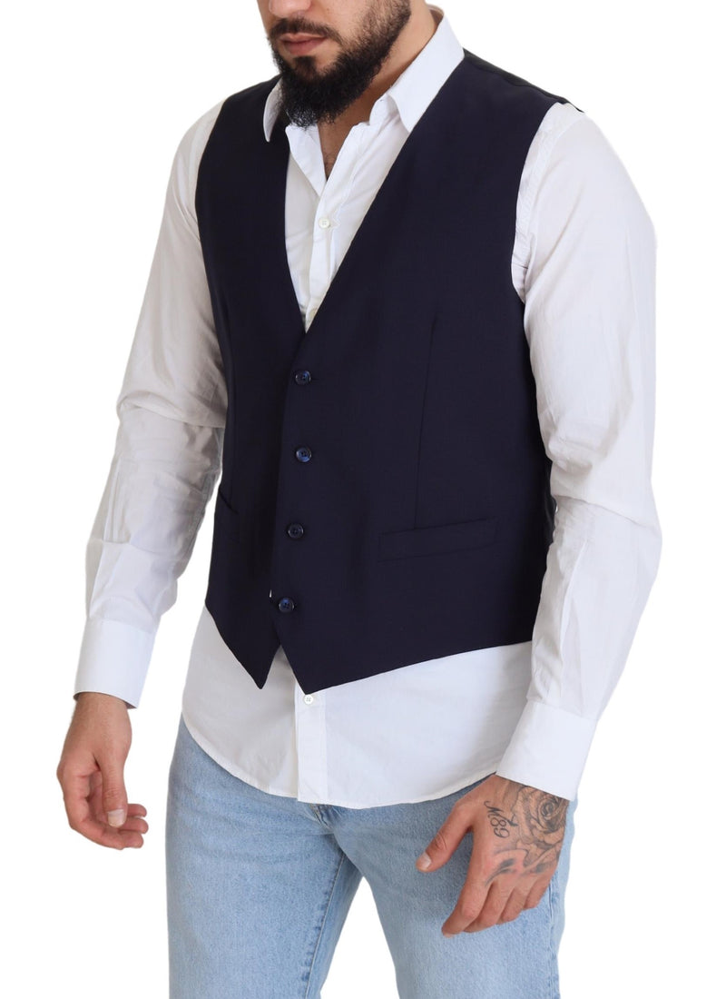 Dolce & Gabbana Dark Blue Wool Stretch Waistcoat - Formal Vest