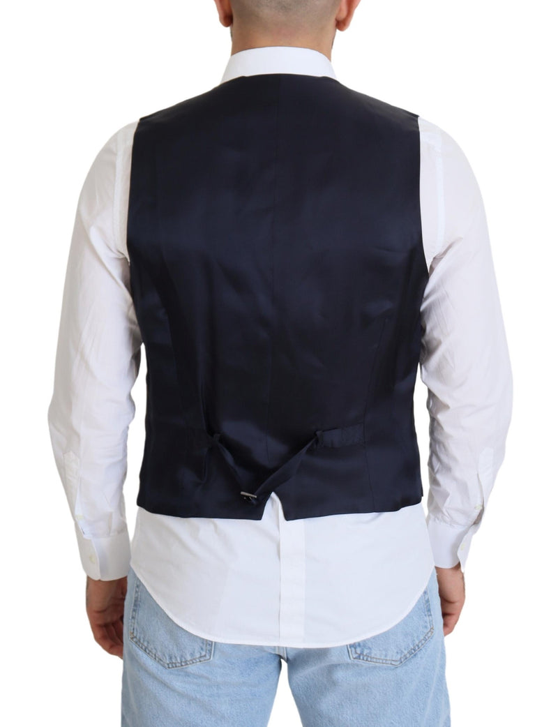 Dolce & Gabbana Dark Blue Wool Stretch Waistcoat - Formal Vest