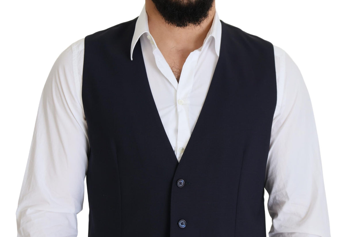 Dolce & Gabbana Dark Blue Wool Stretch Waistcoat - Formal Vest