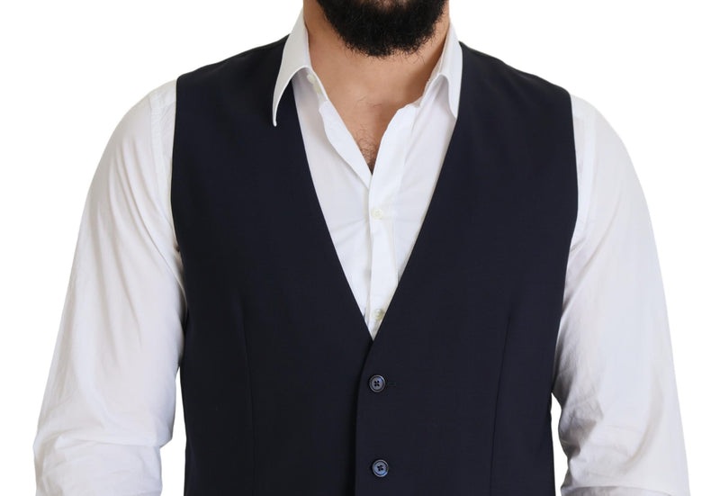 Dolce & Gabbana Dark Blue Wool Stretch Waistcoat - Formal Vest