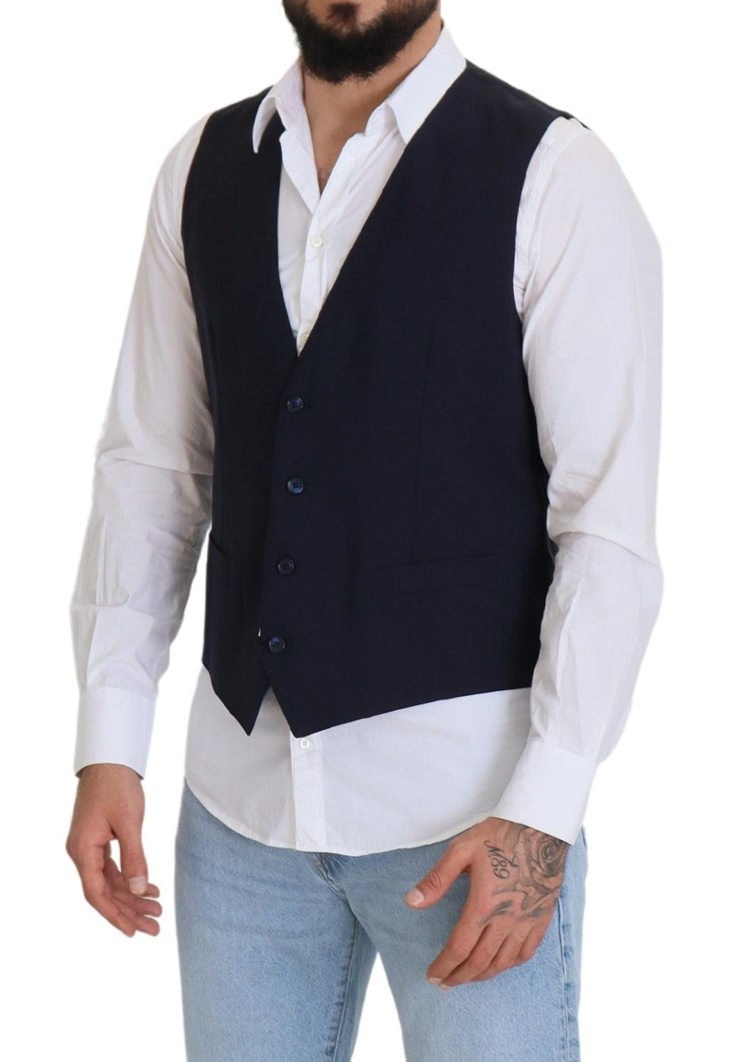 Dolce & Gabbana Dark Blue Wool Stretch Waistcoat - Formal Vest