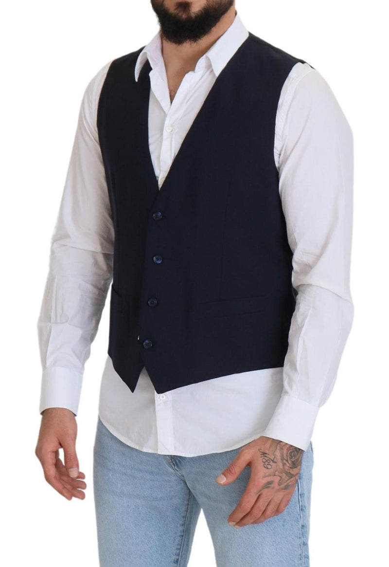 Dolce & Gabbana Dark Blue Wool Stretch Waistcoat - Formal Vest