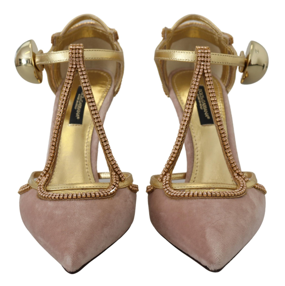 Dolce & Gabbana Pink Crystal T-strap Heels Pumps