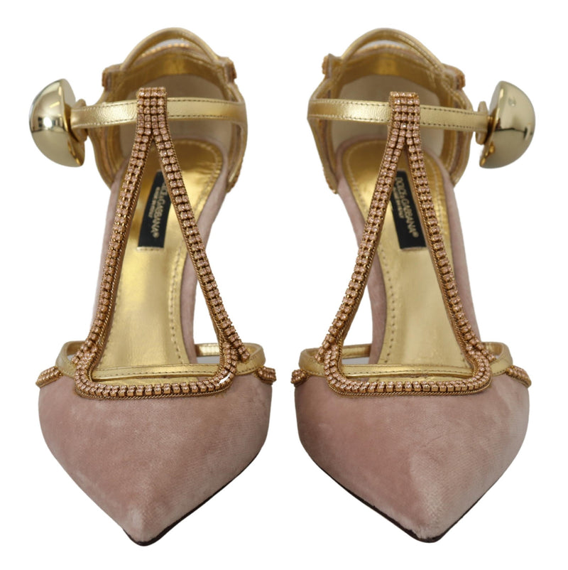 Dolce & Gabbana Pink Crystal T-strap Heels Pumps
