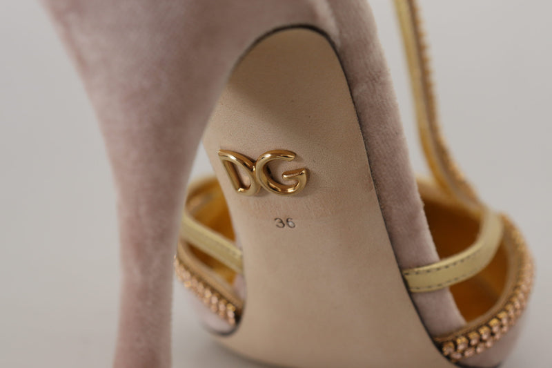 Dolce & Gabbana Pink Crystal T-strap Heels Pumps