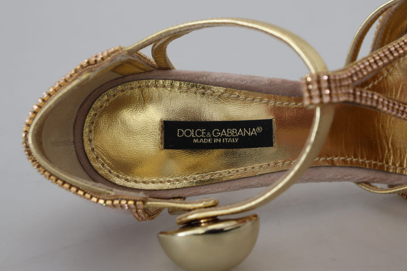 Dolce & Gabbana Pink Crystal T-strap Heels Pumps