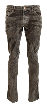 Acht Gray Washed Cotton Corduroy Slim Fit Men Jeans