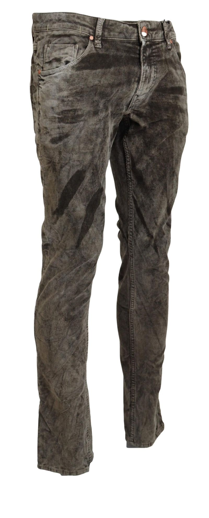 Acht Gray Washed Cotton Corduroy Slim Fit Men Jeans