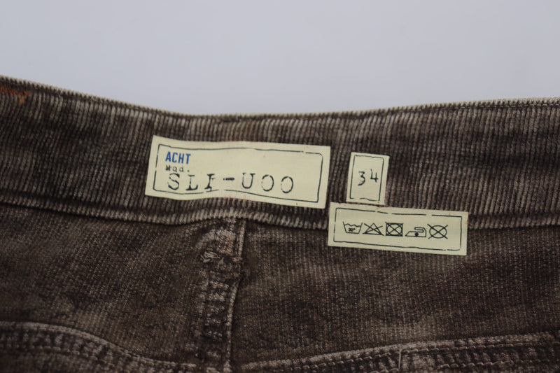 Acht Gray Washed Cotton Corduroy Slim Fit Men Jeans