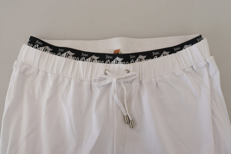 John Galliano witte katoenen broek met logo, los model, heren.