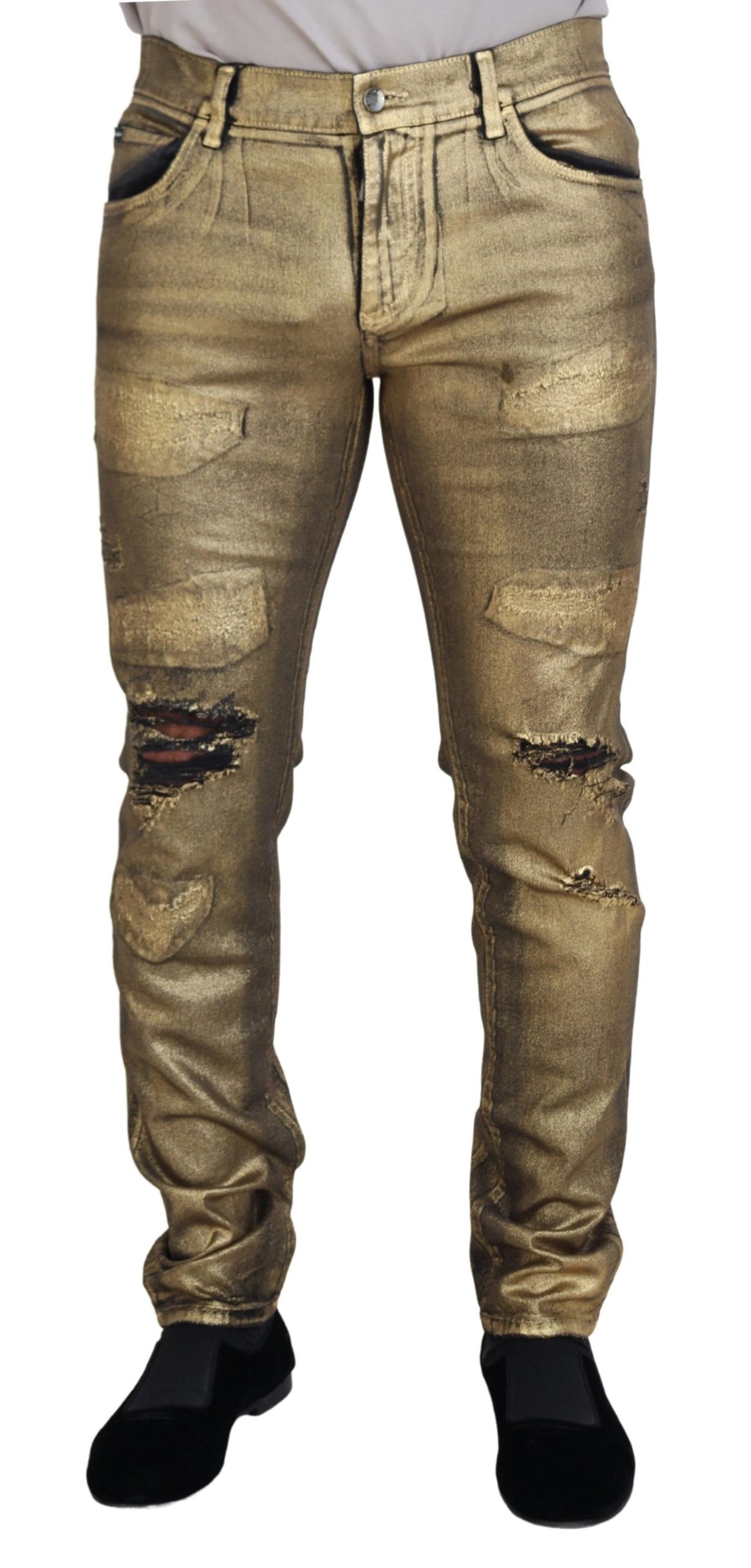 Jeans skinny en coton doré et délavé pour homme de Dolce &amp; Gabbana